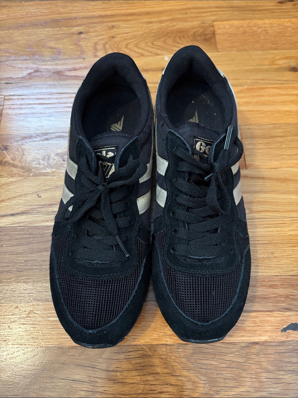 Gola Sneakers Black with Metallic Gold Stripes